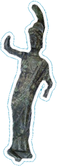 Figuurtje van een man met een puntmuts in ijzer