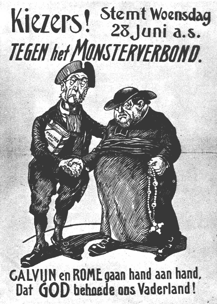 Verkiezingsbiljet tegen het samengaan van rooms-katholieken en protestanten bij de kamerverkiezingen van 1905.